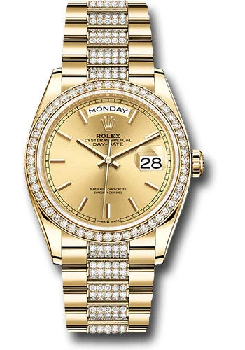 Watches with Stainless Steel PVD Coating for Scratch ResistanceRolex Yellow Gold Day-Date 36 Watch - Diamond Bezel - Champagne Index Dial - Diamond President Bracelet - 128348rbr chidp