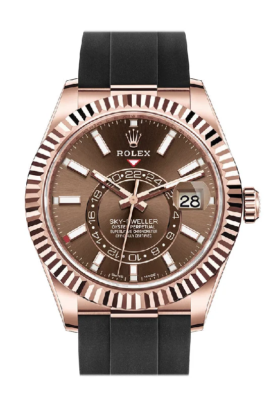 Watches with Stainless Steel PVD Coating for Scratch ResistanceRolex Sky-Dweller 42 Chocolate Dial 18K Rose Gold Men's Watch 326235