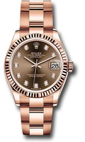 Stainless Steel Bracelet Watches for DurabilityRolex Everose Gold Datejust 31 Watch - Fluted Bezel - Chocolate Diamond Dial - Oyster Bracelet - 278275 chodo