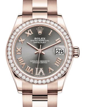 Military Style Watches with Luminescent HandsRolex Lady-Datejust 31 Rose Gold Rhodium Roman Diamond VI Dial & Diamond Bezel Oyster Bracelet 278285RBR