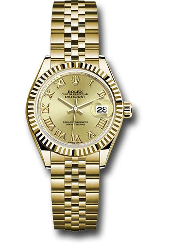 Watches with Power Reserve Indicator (for mechanical)Rolex Yellow Gold Lady-Datejust 28 Watch - Fluted Bezel - Champagne Roman Dial - Jubilee Bracelet - 279178 chrj