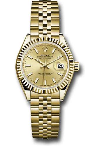 Watches with Braided Straps for a Handmade TouchRolex Yellow Gold Lady-Datejust 28 Watch - Fluted Bezel - Champagne Index Dial - Jubilee Bracelet - 279178 chij