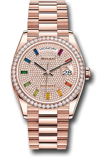 Analog-Digital Hybrid Watches for Dual FunctionalityRolex Everose Gold Day-Date 36 Watch - Diamond Bezel - Diamond-Paved Rainbow Sapphire Dial - President Bracelet - 128345RBR dprsp