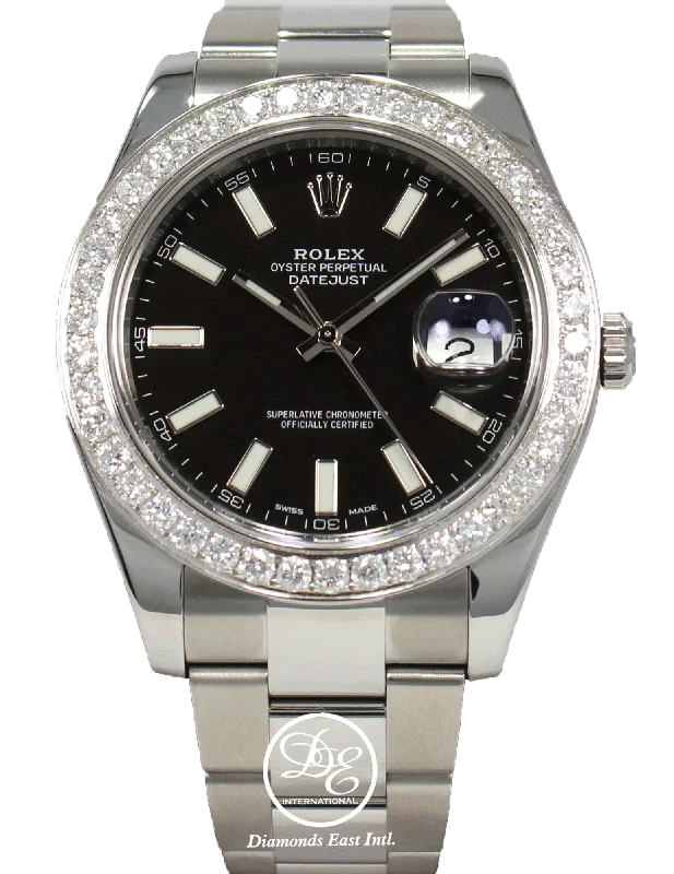 Women’s Dress Watches with Elegant StrapsRolex Datejust II 116300 3.25 CT Diamonds Bezel Black Dial Stainless Steel Box/Papers Mint