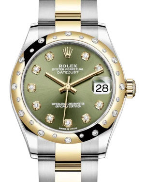 Watches with Matte Finish Cases for a Sophisticated LookRolex Lady-Datejust 31 Yellow Gold/Steel Olive Green Diamond Dial & Domed Set with Diamonds Bezel Oyster Bracelet 278343RBR