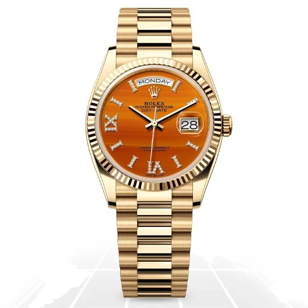 Watches with Silicone Straps for a Soft FeelRolex	Day-Date 36 "Carnelian" 128238