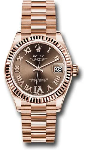 Watches with Rubber Straps for Comfort and DurabilityRolex Everose Gold Datejust 31 Watch - Fluted Bezel - Chocolate Diamond Six Dial - President Bracelet - 278275 chodr6p