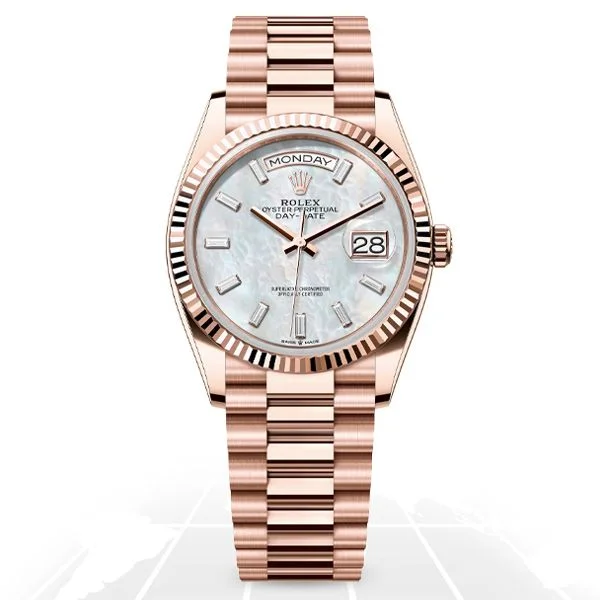 Designer Brand Watches with Unique Dial PatternsRolex	Day-Date 36 "Mother Of Pearl Baguette" 128235