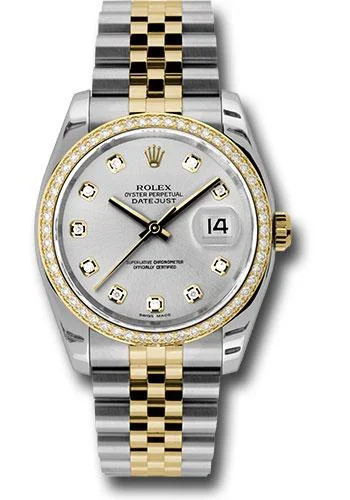 Square Dial Watches with Modern DesignRolex Steel and Yellow Gold Rolesor Datejust 36 Watch - 52 Brilliant-Cut Diamond Bezel - Silver Diamond Dial - Jubilee Bracelet - 116243 sdj