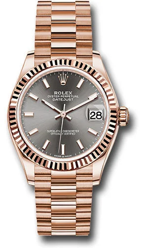 Diamond-Encrusted Luxury Watches for Special OccasionsRolex Everose Gold Datejust 31 Watch - Fluted Bezel - Rhodium Index Dial - President Bracelet 278275 dkrhip