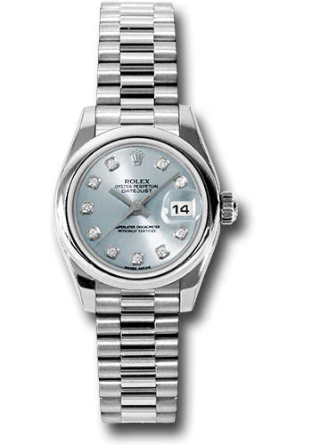 Minimalist Analog Watches for Everyday WearRolex Platinum Lady-Datejust 26 Watch - Domed Bezel - Glacier Blue Diamond Dial - President Bracelet - 179166 gbdp