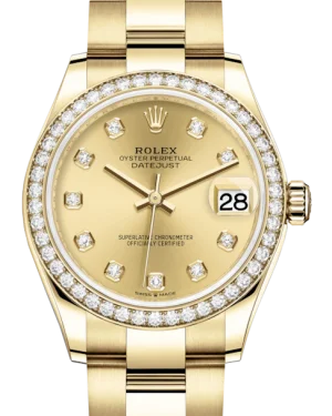 Watches with Two-Tone Cases for a Stylish AppearanceRolex Lady-Datejust 31 Yellow Gold Champagne Diamond Dial & Diamond Bezel Oyster Bracelet 278288RBR