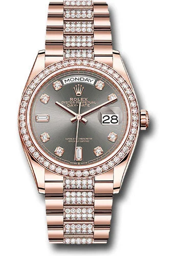 Wristwatches with Second Time Zone FeatureRolex Everose Gold Day-Date 36 Watch - Diamond Bezel - Slate Diamond Dial - Diamond President Bracelet - 128345rbr slddp