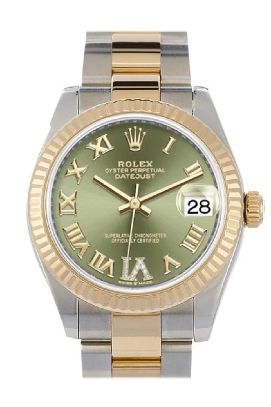 Stainless Steel Mesh Strap Watches for a Sleek LookRolex Datejust 31 Olive Green Large VI set with Diamonds Dial Fluted Bezel 18K Yellow Gold Two Tone Watch 278273 NP