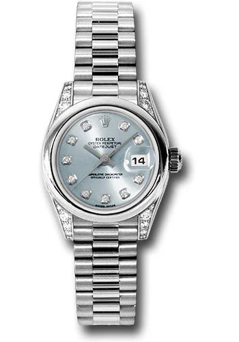 Solar-Powered Watches for Eco-Conscious UsersRolex Platinum Lady-Datejust 26 Watch - Domed Bezel - Glacier Blue Diamond Dial - President Bracelet - 179296 gbdp