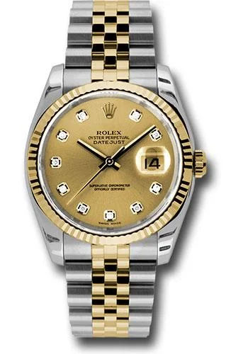 Outdoor Adventure Watches with CompassRolex Steel and Yellow Gold Rolesor Datejust 36 Watch - Fluted Bezel - Champagne Diamond Dial - Jubilee Bracelet - 116233 chdj