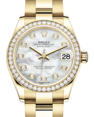 Classic Style Watches for Timeless AppealRolex Lady-Datejust 31 Yellow Gold White Mother of Pearl Diamond Dial & Diamond Bezel Oyster Bracelet 278288RBR