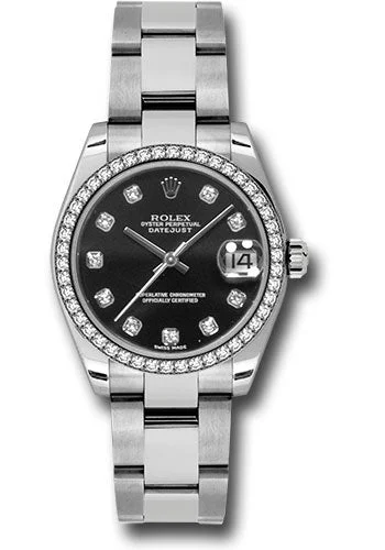 Chronograph Watches for Sports EnthusiastsRolex Steel and White Gold Datejust 31 Watch - 46 Diamond Bezel - Black Diamond Dial - Oyster Bracelet 178384 bkdo