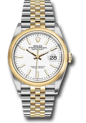 Round Dial Watches with Roman NumeralsRolex Steel and Yellow Gold Rolesor Datejust 36 Watch - Domed Bezel - White Index Dial - Jubilee Bracelet - 126203 wij