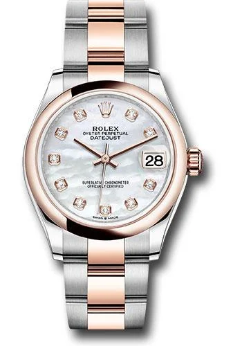 Watches with Braided Straps for a Handmade TouchRolex Steel and Everose Gold Datejust 31 Watch - Domed Bezel - Silver Diamond Dial - Oyster Bracelet - 278241 mdo