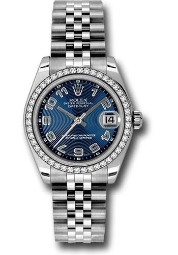 Mechanical Watches with Hand-Winding MechanismRolex Steel and White Gold Datejust 31 Watch - 46 Diamond Bezel - Blue Concentric Circle Arabic Dial - Jubilee Bracelet - 178384 blcaj