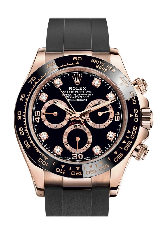 Mechanical Watches with Hand-Winding MechanismRolex Cosmograph Daytona Rose Gold Black diamond set Dial Oysterflex 116515LN