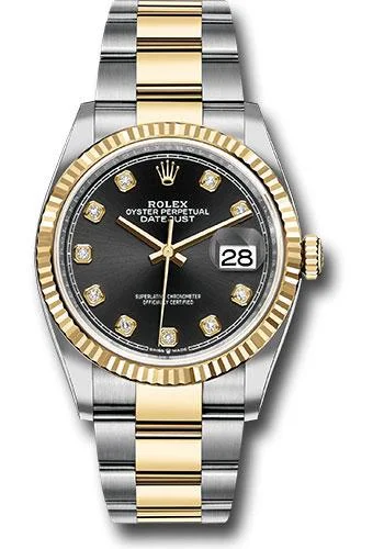 Watches with Gold Plated Cases for a Luxurious LookRolex Steel and Yellow Gold Rolesor Datejust 36 Watch - Fluted Bezel - Black Diamond Dial - Oyster Bracelet - 126233 bkdo