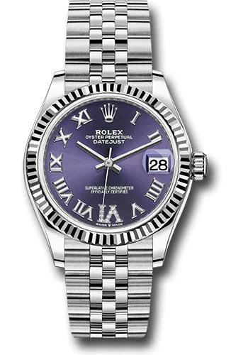 Watches with Gold Plated Cases for a Luxurious LookRolex Steel and White Gold Datejust 31 Watch - Fluted Bezel - Aubergine Roman Diamond 6 Dial - Jubilee Bracelet 278274 aubdr6j