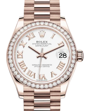 Dressy Watches for Evening EventsRolex Lady-Datejust 31 Rose Gold White Roman Dial & Diamond Bezel President Bracelet 278285RBR