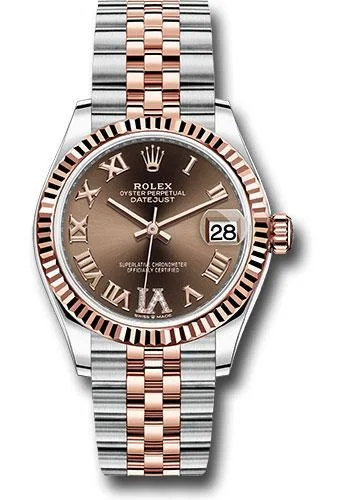 Watches with Temperature SensorRolex Steel and Everose Gold Datejust 31 Watch - Fluted Bezel - Dark Rhodium Diamond Roman VI Dial - Jubilee Bracelet - 278271 chodr6j