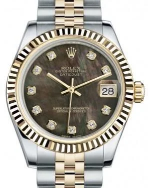 Luxury Brand Automatic Watches for MenRolex Datejust 31 Lady Midsize Yellow Gold/Steel Black Mother of Pearl Diamond Dial & Fluted Bezel Jubilee Bracelet 178273