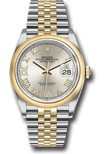 Leather Band Watches with Quick-Release BucklesRolex Steel and Yellow Gold Rolesor Datejust 36 Watch - Domed Bezel - Silver Roman Dial - Jubilee Bracelet - 126203 sdr69j