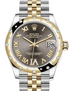 Men’s Dress Watches with Slim ProfilesRolex Lady-Datejust 31 Yellow Gold/Steel Dark Grey Roman Diamond VI Dial & Domed Set with Diamonds Bezel Jubilee Bracelet 278343RBR