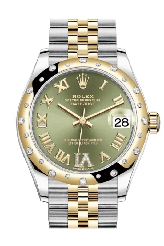 Watches with Gold Plated Cases for a Luxurious LookRolex Datejust 31 Olive green Large VI diamonds Dial Diamond Bezel Jubilee Yellow Gold Two Tone Watch 278343RBR 278343 NP