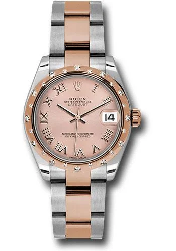 Men’s Dress Watches with Slim ProfilesRolex Steel and Everose Gold Datejust 31 Watch - 24 Diamond Bezel - Pink Roman Dial - Oyster Bracelet - 178341 pro