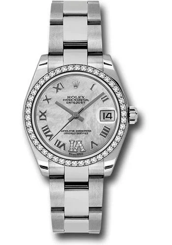 Round Dial Watches with Roman NumeralsRolex Steel and White Gold Datejust 31 Watch - 46 Diamond Bezel - Mother-Of-Pearl Diamond Roman Vi Roman Dial - Oyster Bracelet - 178384 mdro