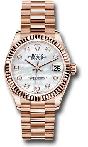 Watches with Sword-Style Hands for a Distinctive LookRolex Everose Gold Datejust 31 Watch - Fluted Bezel - Silver Diamond Dial - President Bracelet - 278275 mdp