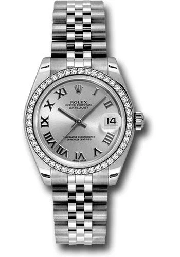 Watches with Gold Plated Cases for a Luxurious LookRolex Steel and White Gold Datejust 31 Watch - 46 Diamond Bezel - Silver Roman Dial - Jubilee Bracelet - 178384 srj