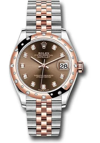 Men’s Watches with Date Display WindowRolex Steel and Everose Gold Datejust 31 Watch - 24 Diamond Bezel - White Roman Dial - Jubilee Bracelet - 278341RBR chodj