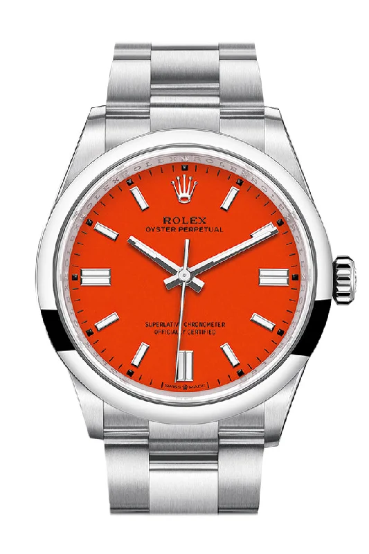 Leather Band Watches with Quick-Release BucklesRolex Oyster Perpetual 36 Coral Red Dial Oyster Bracelet Watch 126000