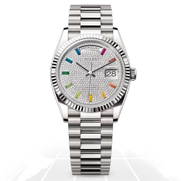 Hybrid Smartwatches with Traditional Watch AestheticsRolex	Day-Date 36 "Pave" 128239