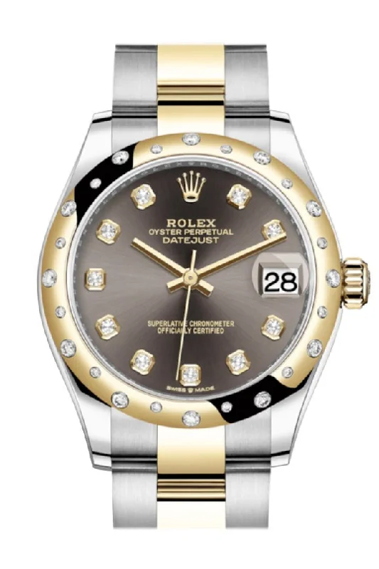 Stainless Steel Mesh Strap Watches for a Sleek LookRolex Datejust 31 Dark Grey Diamonds Dial Diamond Bezel Yellow Gold Two Tone Watch 278343RBR 278343 NP