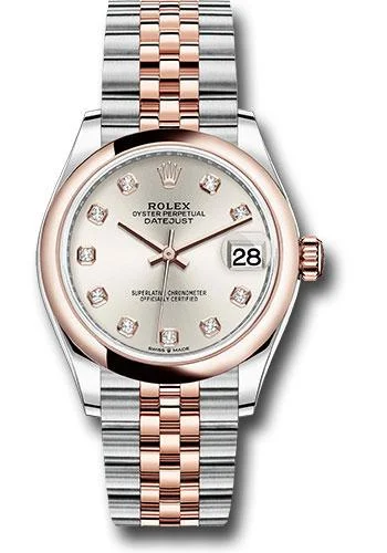 Military Style Watches with Luminescent HandsRolex Steel and Everose Gold Datejust 31 Watch - Domed Bezel - Rose Diamond Dial - Jubilee Bracelet - 278241 sdj