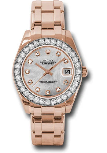 Vintage Style Mechanical Watches for CollectorsRolex Everose Gold Datejust Pearlmaster 34 Watch - 32 Diamond Bezel - Mother-Of-Pearl Diamond Dial - 81285 mdp