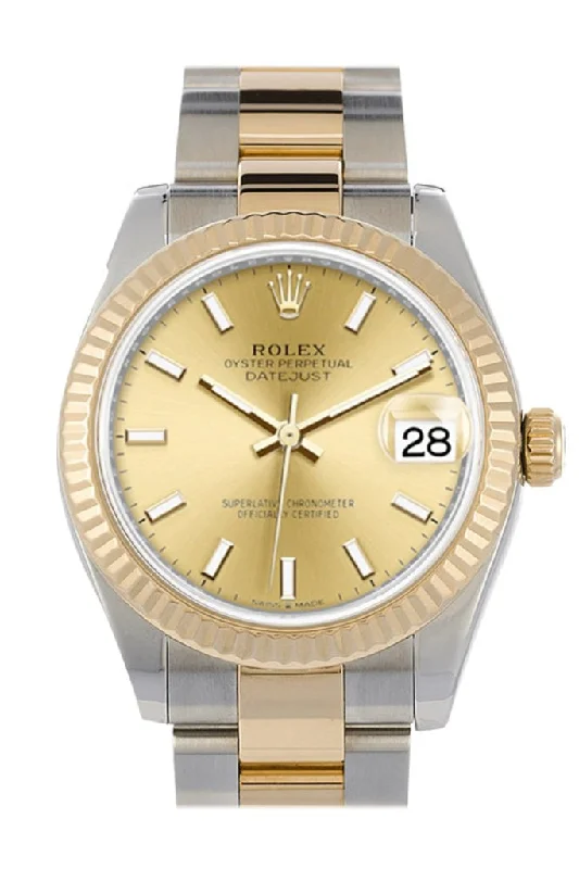 Square Dial Watches with Modern DesignRolex Datejust 31 Champagne Dial Fluted Bezel 18K Yellow Gold Two Tone Watch 278273 NP