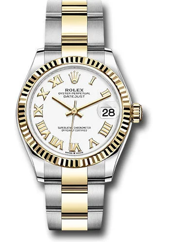 Military Style Watches with Luminescent HandsRolex Steel and Yellow Gold Datejust 31 Watch - Fluted Bezel - White Roman Dial - Oyster Bracelet 278273 wro