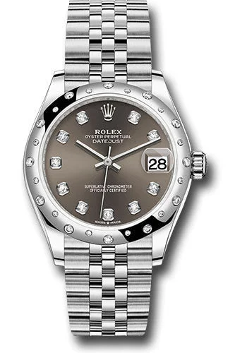 Designer Brand Watches with Unique Dial PatternsRolex Steel and White Gold Datejust 31 Watch - Domed 24 Diamond Bezel - Dark Grey Diamond Dial - Jubilee Bracelet 278344RBR dkgdj