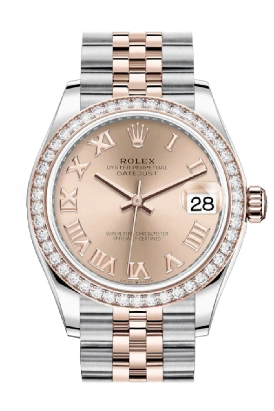 Watches with Braided Straps for a Handmade TouchRolex Datejust 31 Rosé Roman Dial Diamond Bezel Rose Gold Two Tone Jubilee Watch 278381RBR 278381