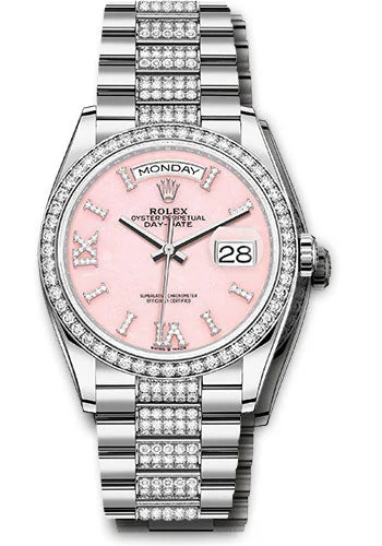 Analog-Digital Hybrid Watches for Dual FunctionalityRolex White Gold Day-Date 36 Watch - Diamond Bezel - Pink Opal Diamond Index Roman 9 Dial - Diamond President Bracelet - 128349rbr podidrdp