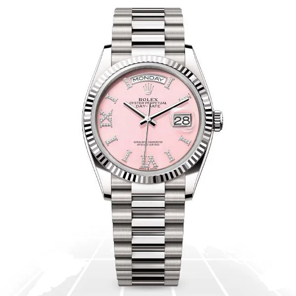 Watches with Dauphine-Style Hands for an Elegant LookRolex	Day-Date 36 "Pink Opal" 128239